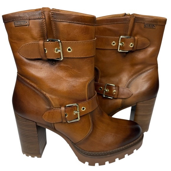 PIKOLINOS Cuero Lug Sole Block Heel Leather Boots Size 40 - Picture 3 of 14